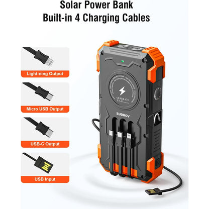 2026 Must-Have: Massive Capacity Power Bank for Emergency & Survival（49800mAh Solar Charger Power Bank with 4 Cables）