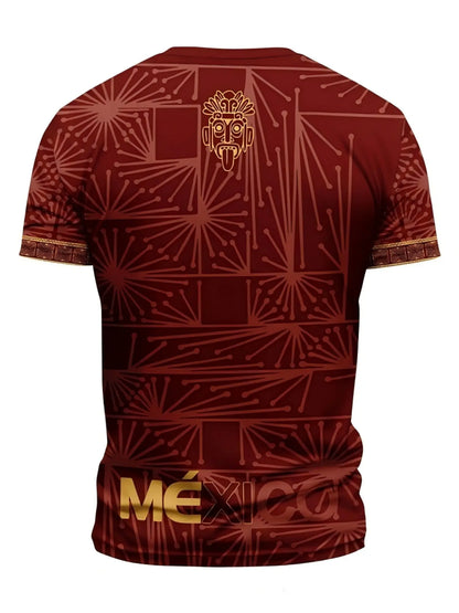 Mexican Aztec Totem Print Loose T-Shirt, Breathable Sports Short Sleeve Athletic T-Shirt, Comfortable Casual Wear, Top for Gym and Daily Use