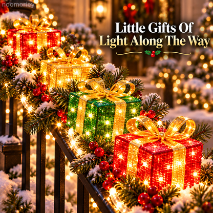 🎅 Illuminated Santa Staircase Railing Christmas Display with Glowing Gift Lights