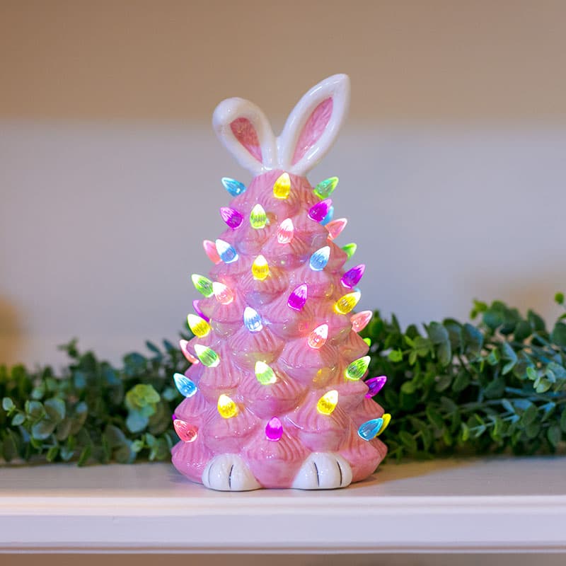 🐰Pink Bunny Tree Easter Decorations, 2026 New Resin Bunny Rabbit Tree with Lights