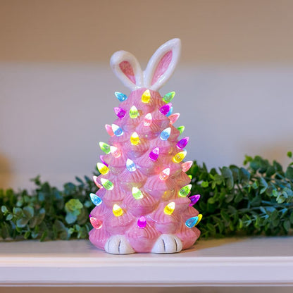 🐰Pink Bunny Tree Easter Decorations, 2026 New Resin Bunny Rabbit Tree with Lights