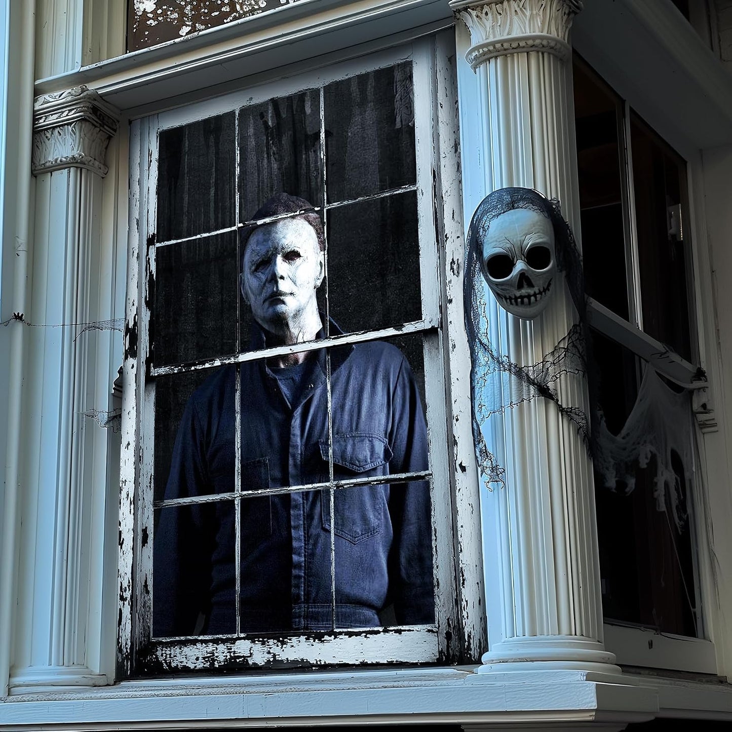 👁️ [Scare Neighbors] 3D Halloween Window Poster: Realistic Horror Scene