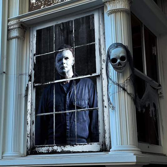 👁️ [Scare Neighbors] 3D Halloween Window Poster: Realistic Horror Scene