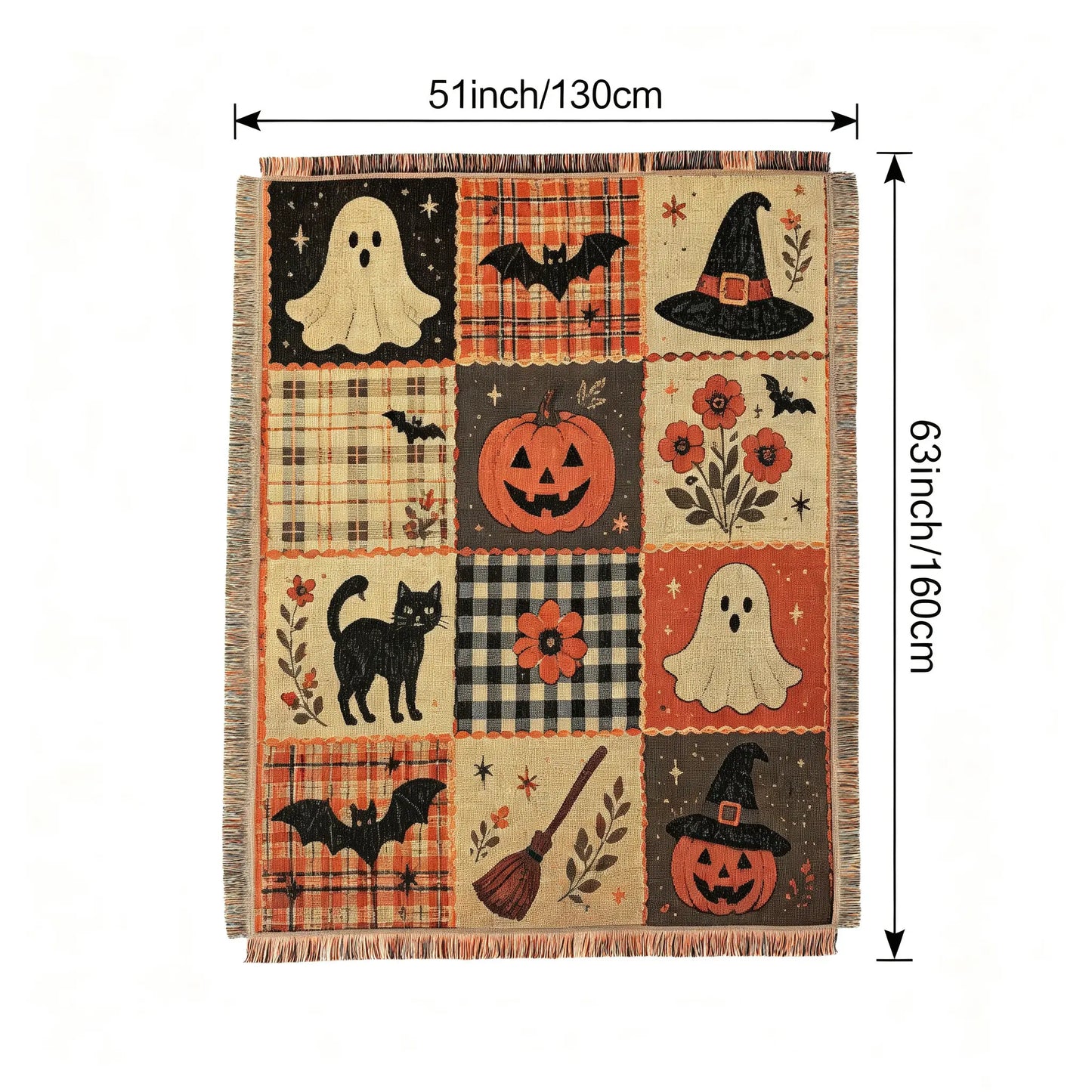 Halloween Ghost & Pumpkin Fleece Blanket – Cozy Soft Throw Blanket for Home, Sofa & Bed