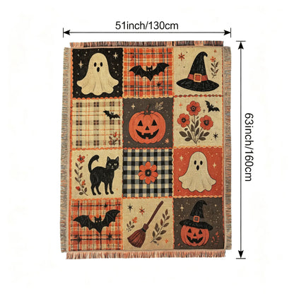Halloween Ghost & Pumpkin Fleece Blanket – Cozy Soft Throw Blanket for Home, Sofa & Bed
