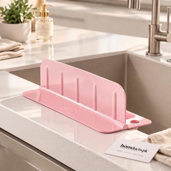 Sink Splash Guard in Kitchen with Drain Storage Compartment, Suction Cup Plastic Sink Water Shield Panel, L-Shape Water Splash Dam Stop Water Guard for Wash Basin Dining Room Dish Washing