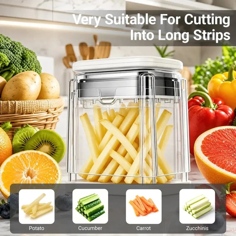 🔥Fingersafe French Fry Cutter – Stainless Steel Potato Slicer with Detachable Interchangeable Blades
