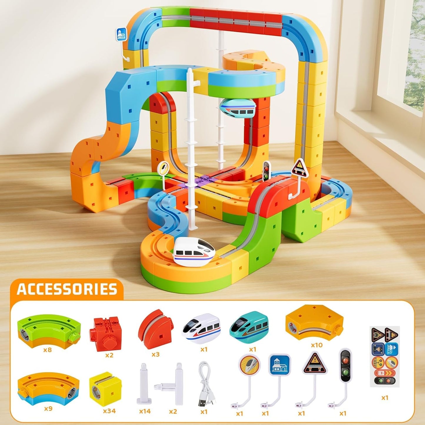 ⏰Electric Train Set 3D Magic Flexible Race Track for Kids 3-8 Years Old, Anti-Gravity STEM Toy