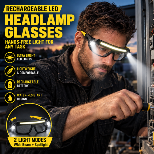 🔦 Rechargeable LED Headlamp Glasses – Hands-Free Lighting, Wave On/Off