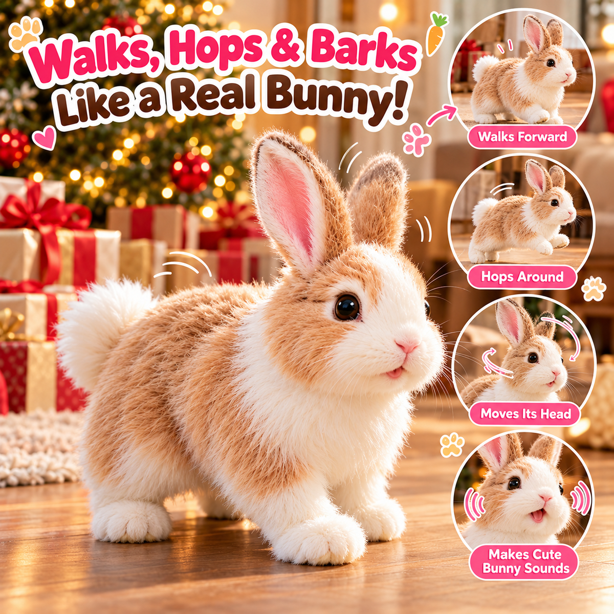 🐰🎄 Adorable Realistic Plush Bunny | Interactive Bunny Toy & Heartwarming Gift