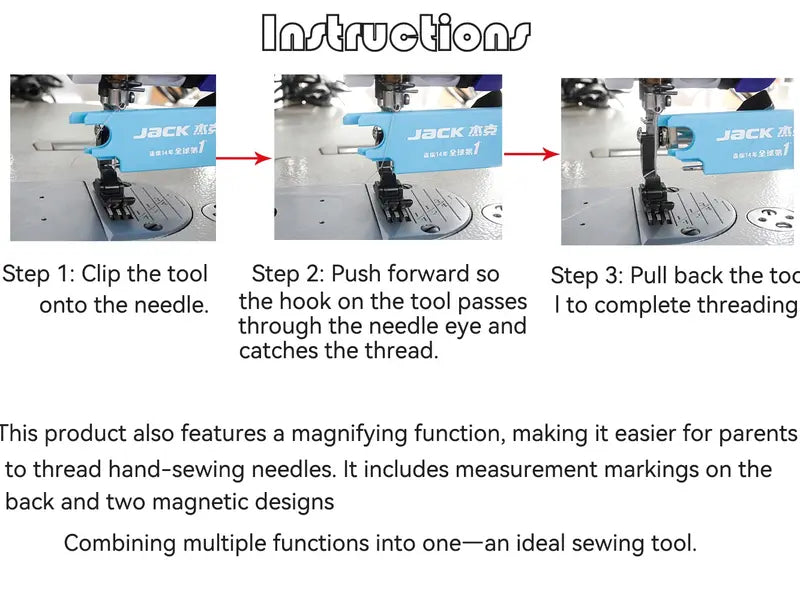 Industrial Flatbed Sewing Machine Jack 3 In 1 Needle Threading Device