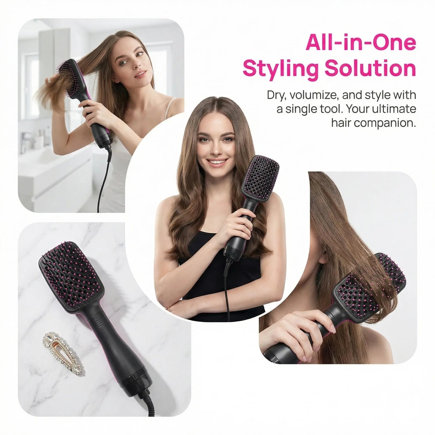 2-in-1 Hair Dryer Brush, Hot Air Brush for Curling & Straightening, Volumizing Blow Dryer Brush for Fast Styling