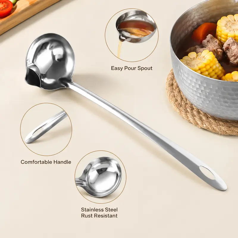 🥣 304 Stainless Steel Deep Soup Ladle – Easy-Pour Serving Spoon for Soups, Stews & Hot Pot