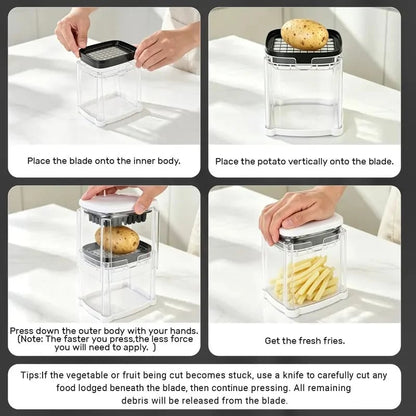 🔥Fingersafe French Fry Cutter – Stainless Steel Potato Slicer with Detachable Interchangeable Blades