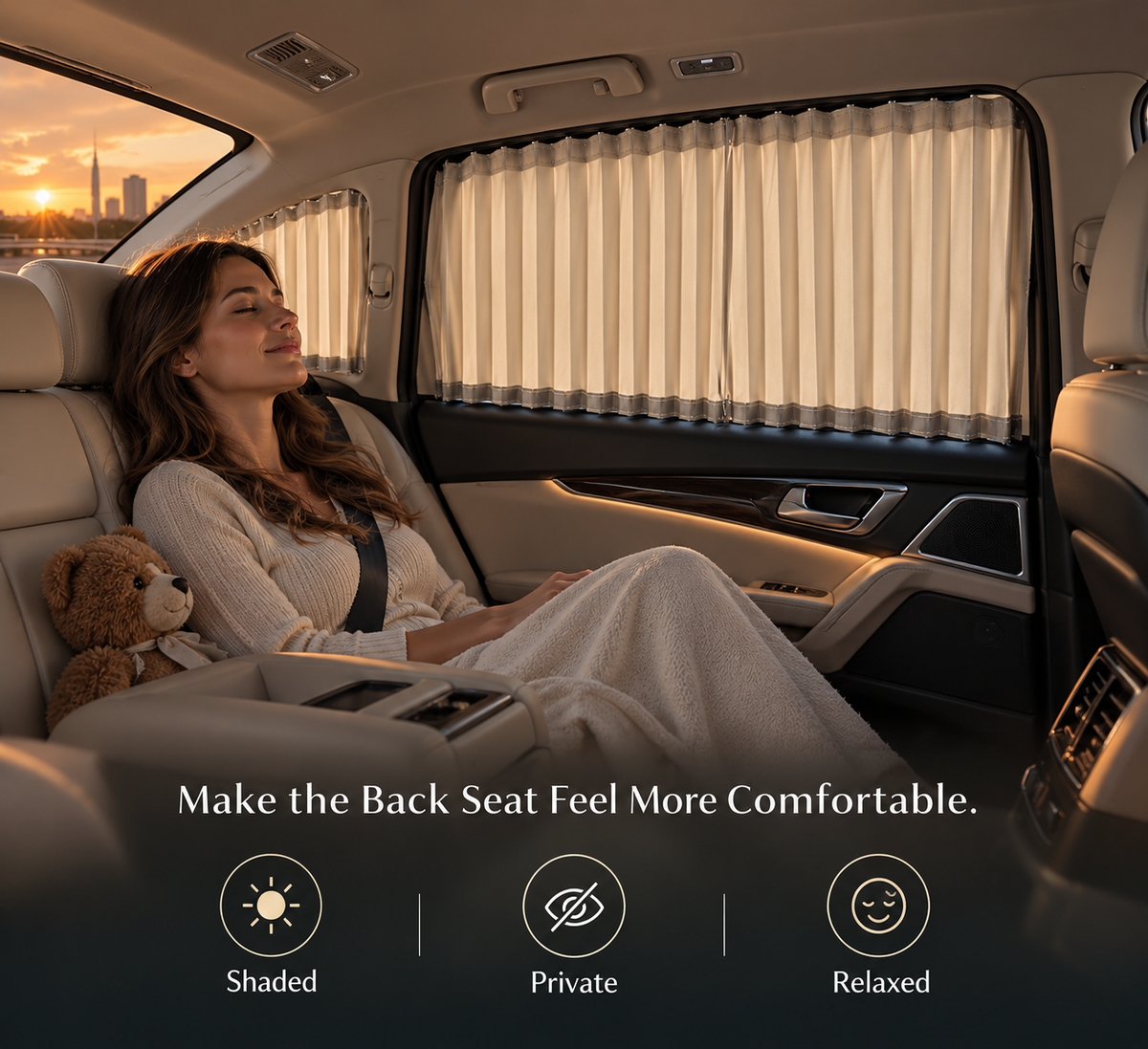 🚗 Pleated Car Window Sun Shade Curtains – Adjustable Rear Seat Privacy & Sun Protection