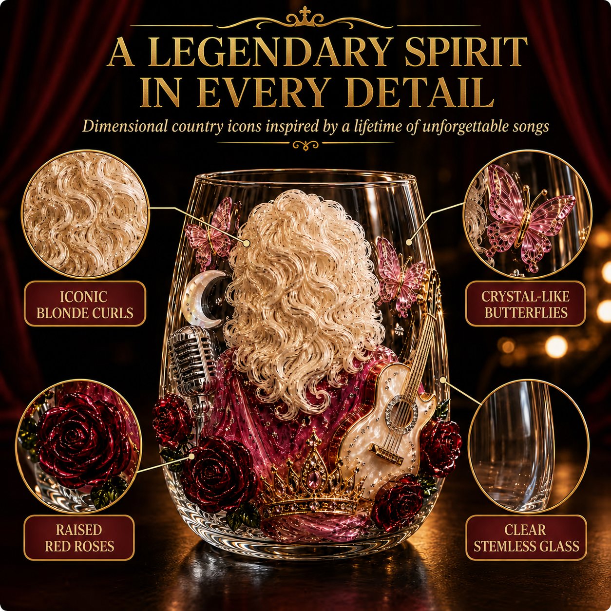 🎸✨ Queen of Country 1946–2026 3D Glass Collection- 🦋A Country Music Keepsake to Treasure💖