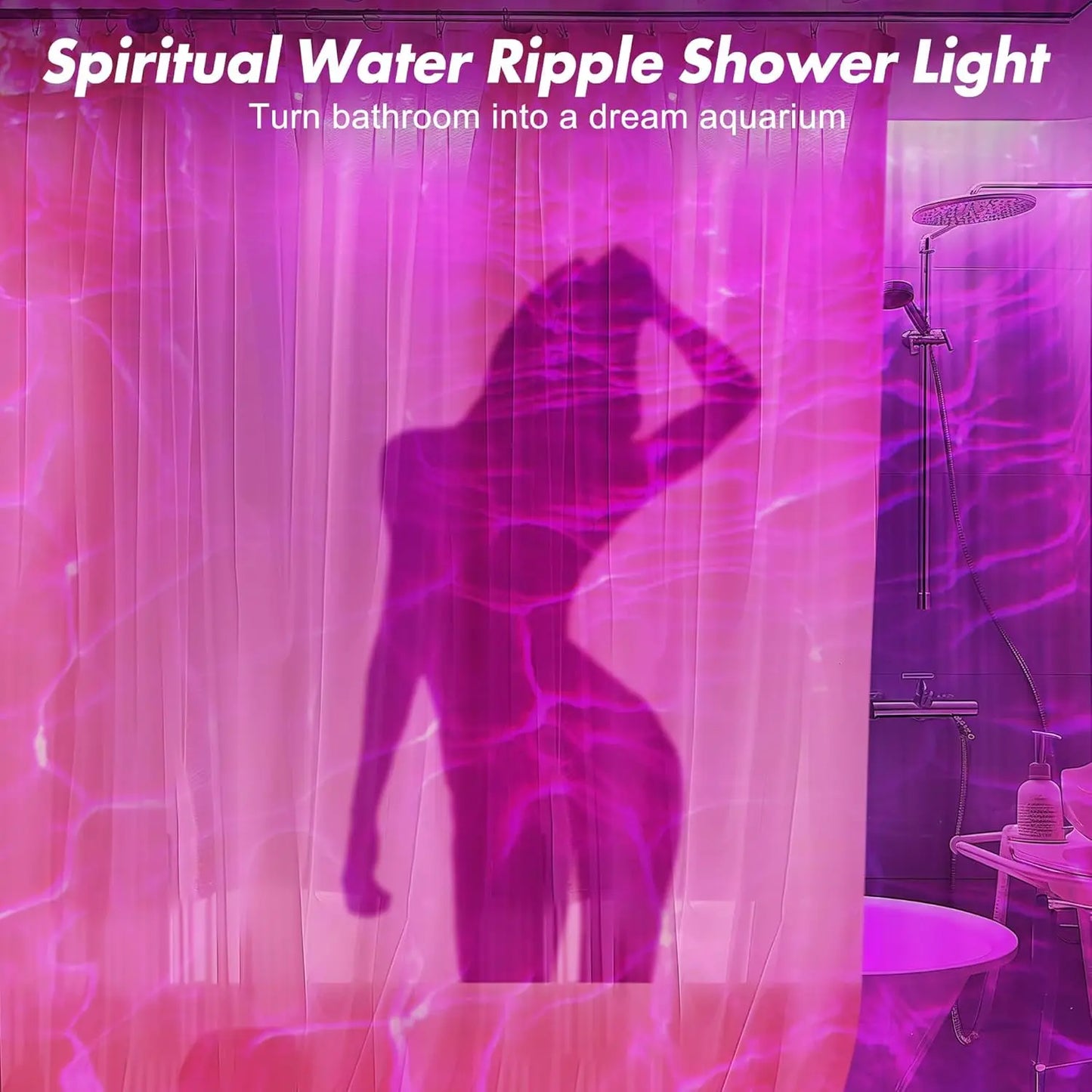 Rechargeable Waterproof Shower Light | 16-Color Ocean Wave Projector with Remote, Wireless Dimmable Bathroom Mood Light