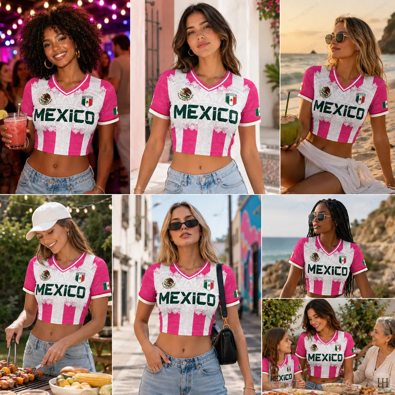 Mexico Pink Crop Jersey – Women's Aztec Soccer Top with National Flag Graphic