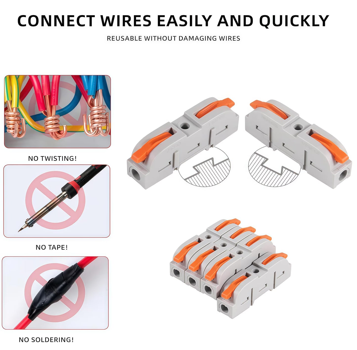 Universal Quick Lever Electrical Wire Connectors (24-12 AWG) Assortment (50/100Pcs) + Wire Stripper