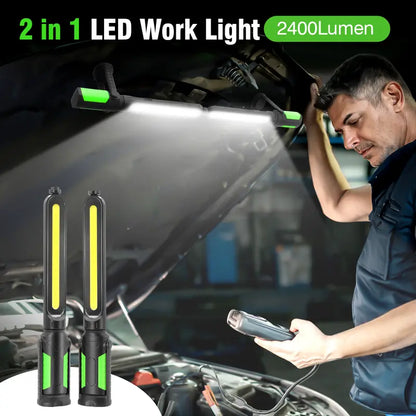 🚗💡Rechargeable 2400LM USB Work Light Bar for Mechanics, 4400mAh Battery, Hooks & Magnetic Attachment