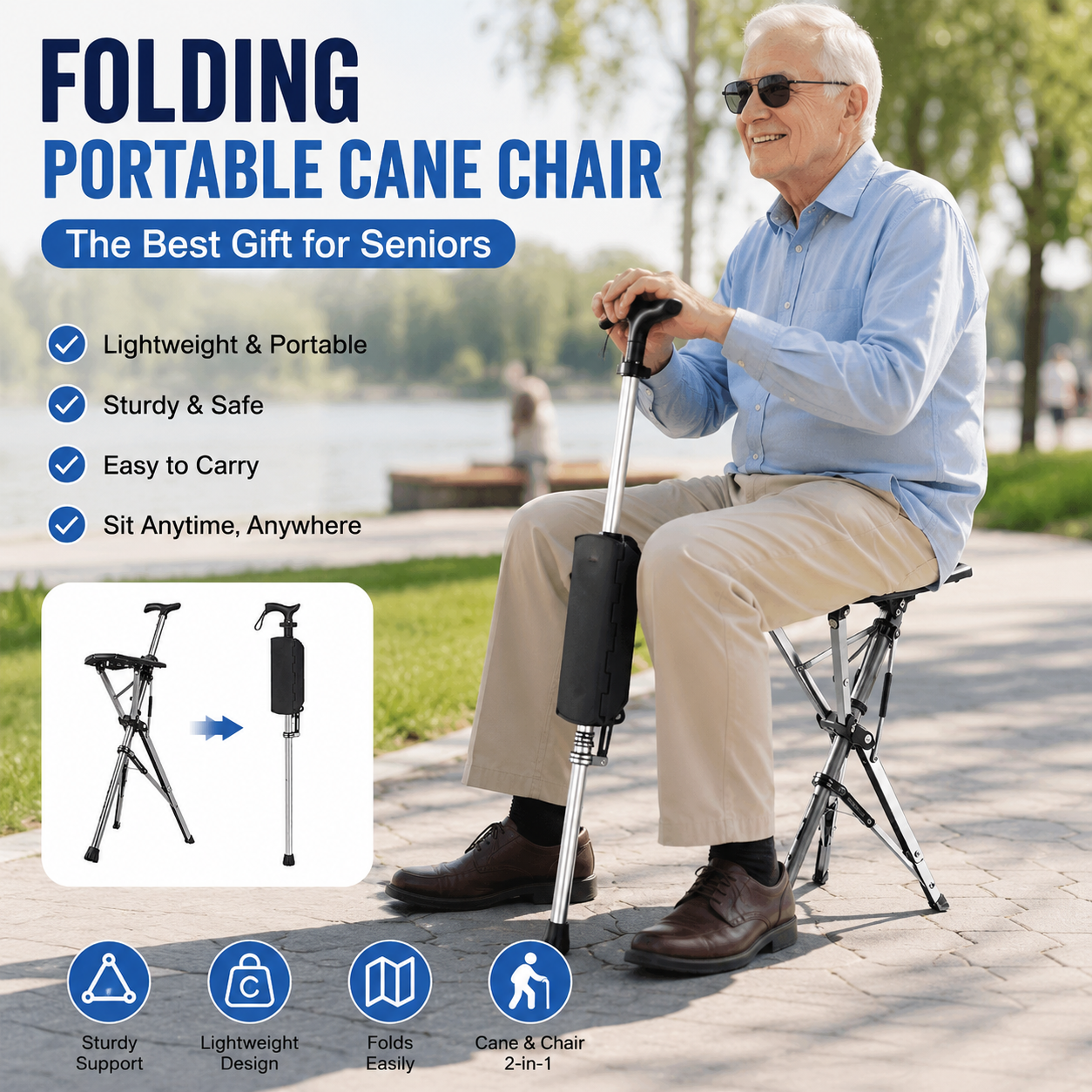 Folding Portable Cane Chair: The Best Gift for Seniors