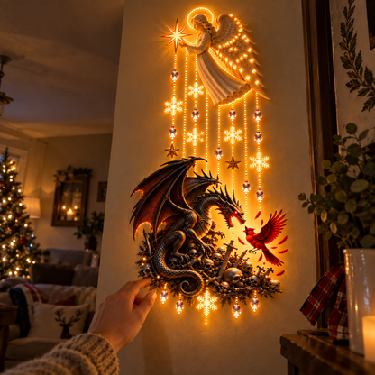 🐉🐦Mercy, War & Hope Lighted Wall Hanging-A Prayer for Peace Lighted Angel Wall Decor