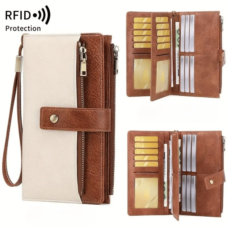 Women's long wallet, stylish clutch, elegant solid color RFID blocking leather wallet👛