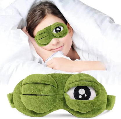 Cute Shiny Frog Plush Sleep Mask, soft cotton lining, lightweight light blocking, ideal for travel nap & rest.