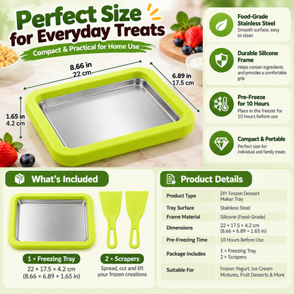 🍓 DIY Ice Cream & Frozen Yogurt Maker – Pre-Freeze Stainless Steel Tray with Scrapers