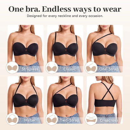 Womens Strapless Front Closure Bra Push Up Lift Bra Padded Add Cup Non Slip  Anti-Slip Grip & Removable Straps Fit Outfits Wireless Supportive  Seamless Comfortable