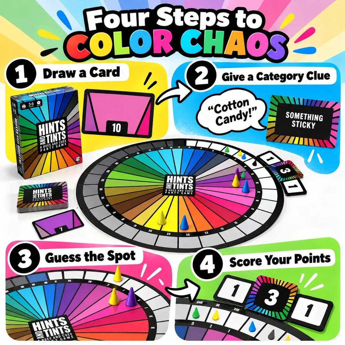 Portable Hues & Cues Board Game - Creative Clues 🃏