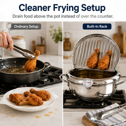 🍟 Stainless Steel Deep Fryer Pot with Thermometer & Frying Basket – Easy Home Frying