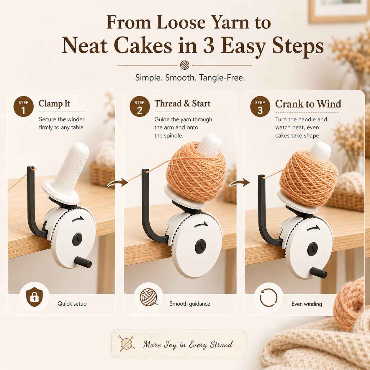 🧶 Manual Yarn Winder – Turn Loose Yarn Into Neat, Organized Cakes ✨