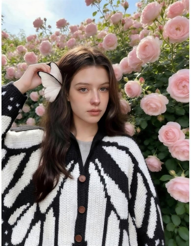🦋Butterfly Wing Crochet Cardigan – Boho Open Front Knit Sweater