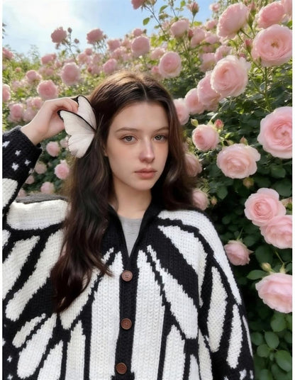 🦋Butterfly Wing Crochet Cardigan – Boho Open Front Knit Sweater