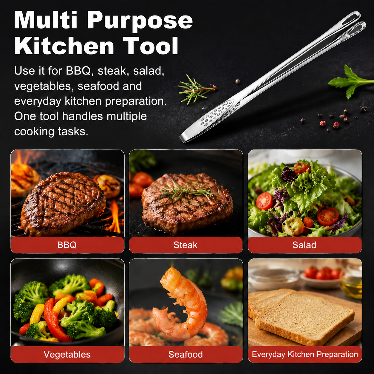 🍖 Stainless Steel BBQ Tongs – Heavy-Duty Grill Tool for Easy Flipping & Serving