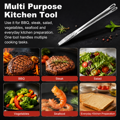 🍖 Stainless Steel BBQ Tongs – Heavy-Duty Grill Tool for Easy Flipping & Serving