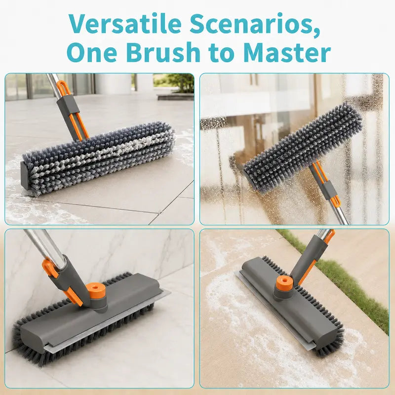🧹 No-Bend Cleaning | 3-in-1 Adjustable Long Handle Floor Scrub Brush & Squeegee ✨