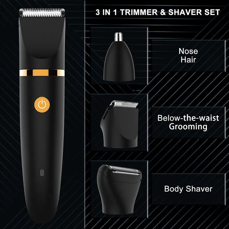 ✨ 3-In-1 Men's Body Groomer – Waterproof Groin, Body & Nose Hair Trimmer