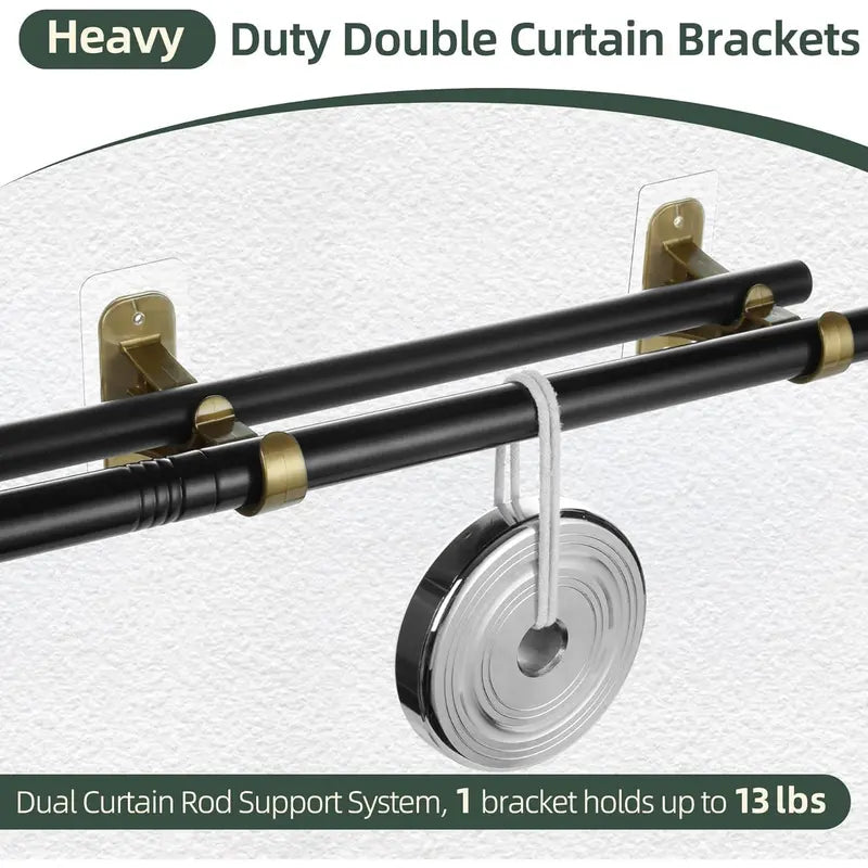 🏡 No-Drill Double Curtain Rod Brackets – Self-Adhesive 4-Pack - Rustic Brown