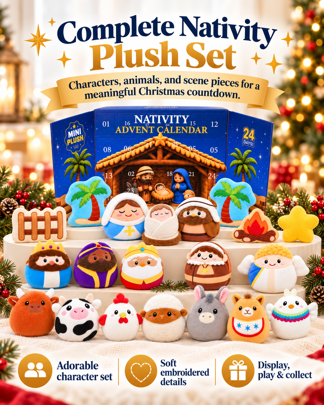 ✨ 24 Days of Nativity Surprises – Plush Christmas Advent Calendar & Heartwarming Gift for Kids 🎁