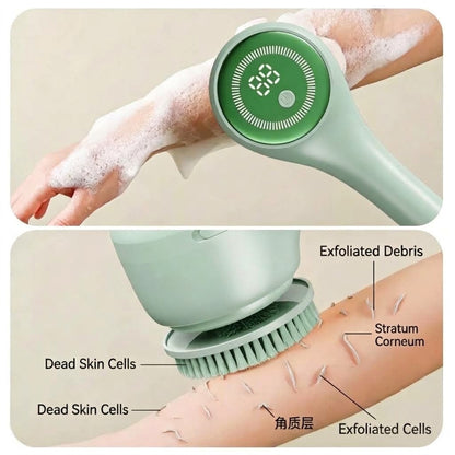 🚿 Electric Long Handle Shower Back Scrubber ✨ IPX Waterproof | 5 Brush Heads & 3 Speeds, USB Rechargeable Full Body Exfoliator for Sensitive Skin