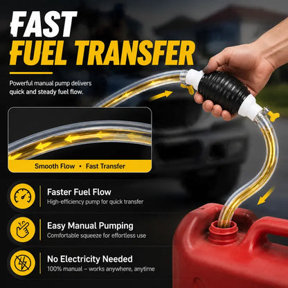 Manual Siphon Pump Kit | Fast Fuel, Water & Oil Transfer Pump with 1M Hose & Hose Clamps for Cars, Boats & Emergency Use