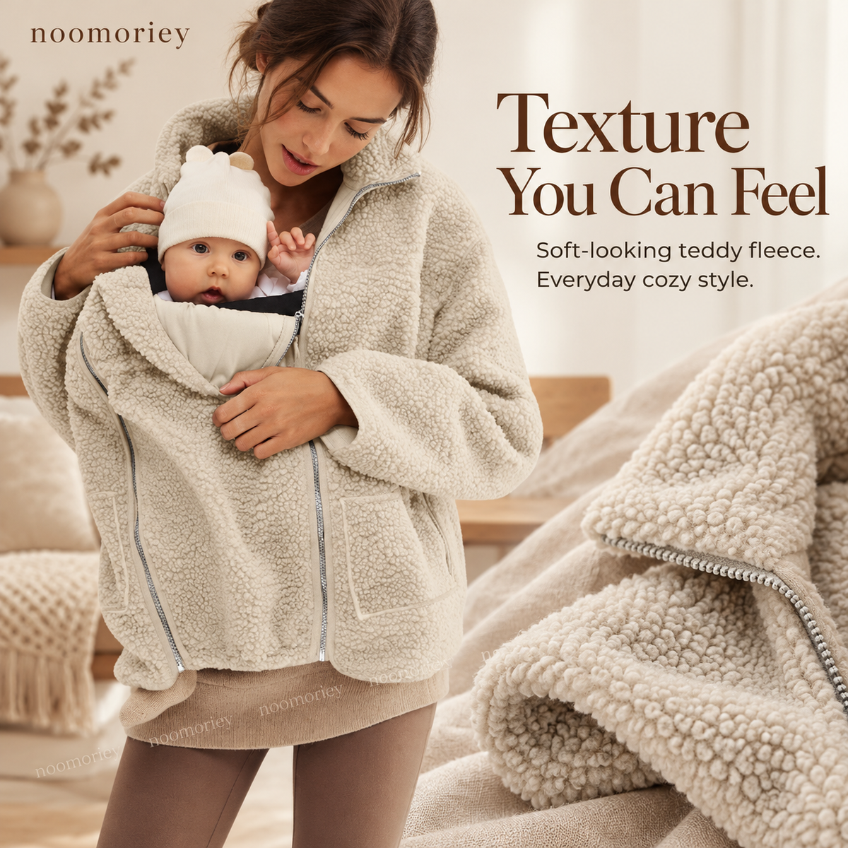 🤍 Cozy 2-in-1 Sherpa Babywearing Jacket – Soft & Warm Fleece Mom and Baby Coat