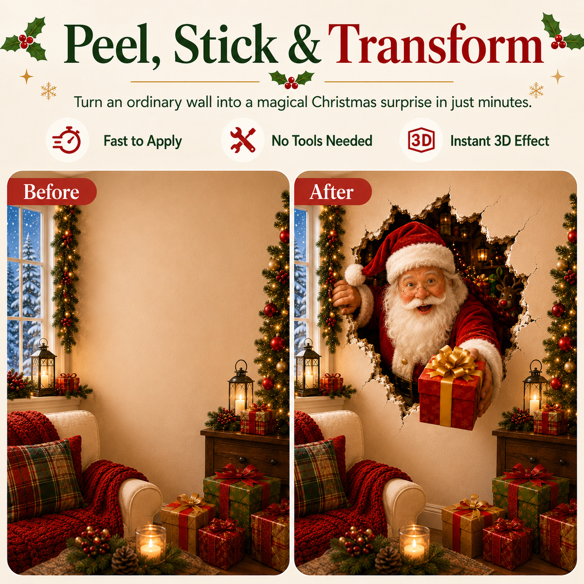 🔥Last Day 50% OFF-19.7'' Christmas Break-In 3D Wall Decal