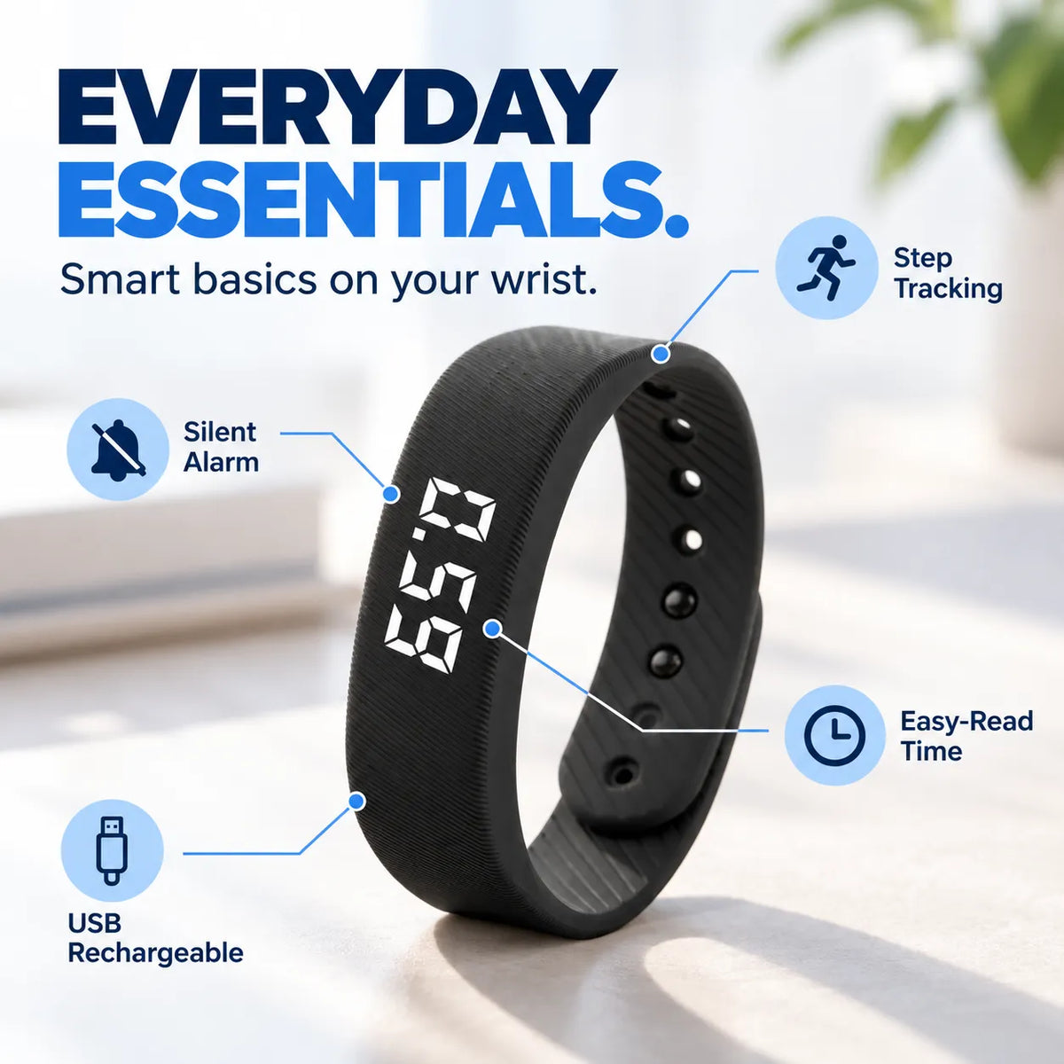 Silent Vibrating Alarm Wristband ⏰ | Quiet Wake-Up & Step Tracker