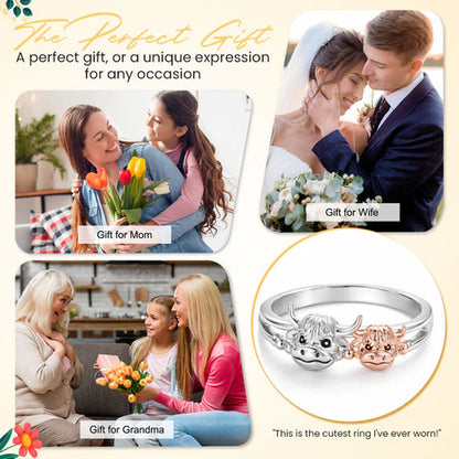 🔥LAST DAY 49% OFF - 💕 ✨ Handcrafted Highland Cow 925 Sterling Silver Adjustable Ring
