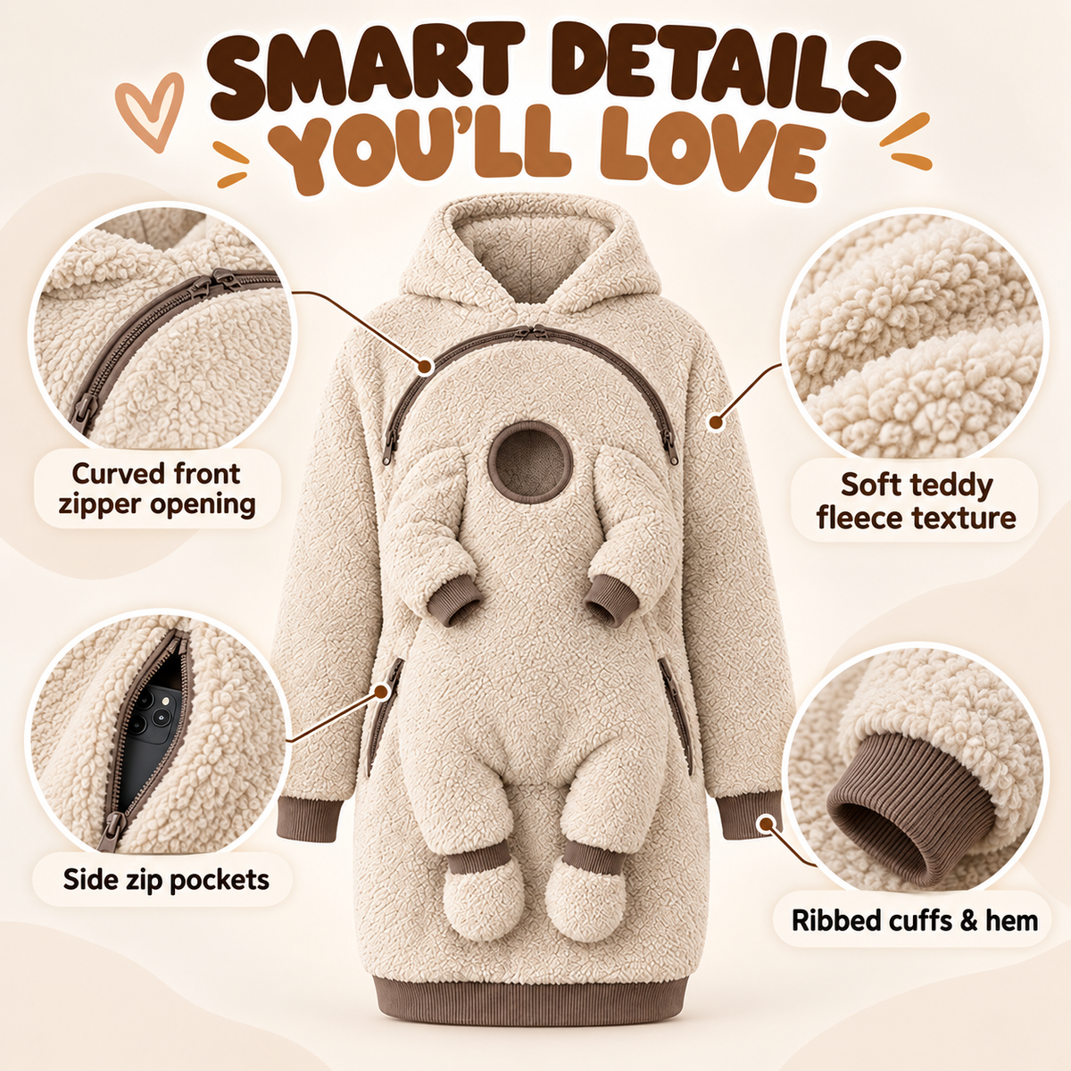 🧸 Cozy Baby Carry Hoodie – Soft Sherpa Warmth for Mom & Baby