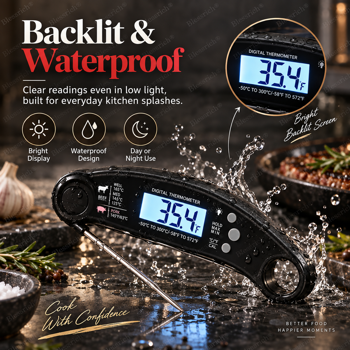 🌡️ Foldable Digital Food Thermometer - Fast Reading Instant Meat Thermometer ⚡