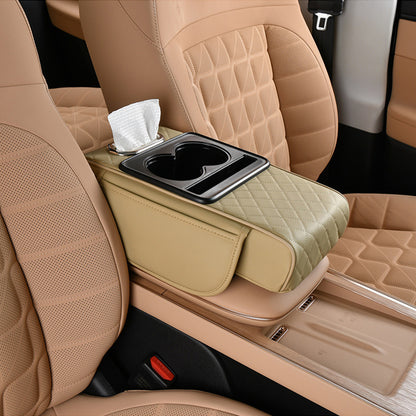 🚗 Car Console Organizer – PU Leather Armrest, Side Storage, Cup Holder